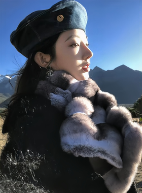 围巾女冬季高级感2025新款百搭环保毛青紫蓝龙猫皮草保暖御寒围脖