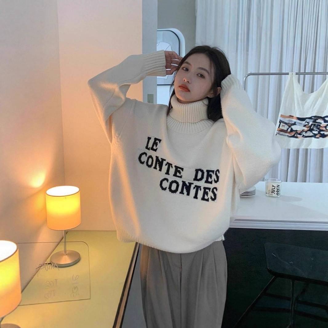 牌刺绣高领拉链开衫毛衣秋男冬新款潮松宽百搭外穿情侣针织衫