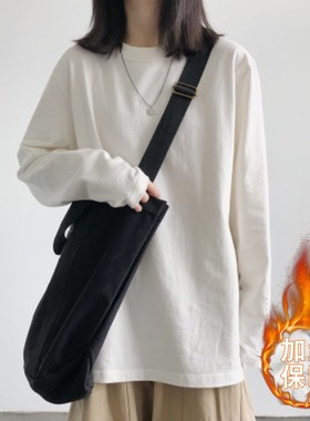 YC加绒长袖T恤女秋冬新款白色学生内搭保暖打底衫韩版上衣服女