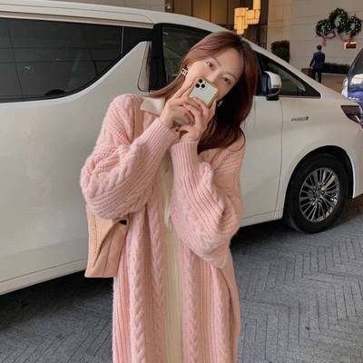 中长款毛衣开衫织外套女2023秋冬新款韩版宽松穿慵懒风麻花针外衫