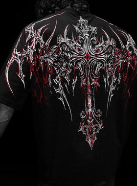 Breathedivinity男士超大T恤暗黑风格美式潮牌运动休闲棉印花短袖