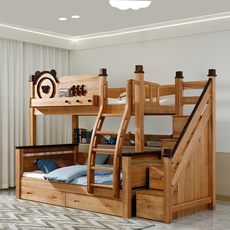 上下铺双层床成人上下床鹅掌楸加粗加厚高低床姐弟互不干扰子母床