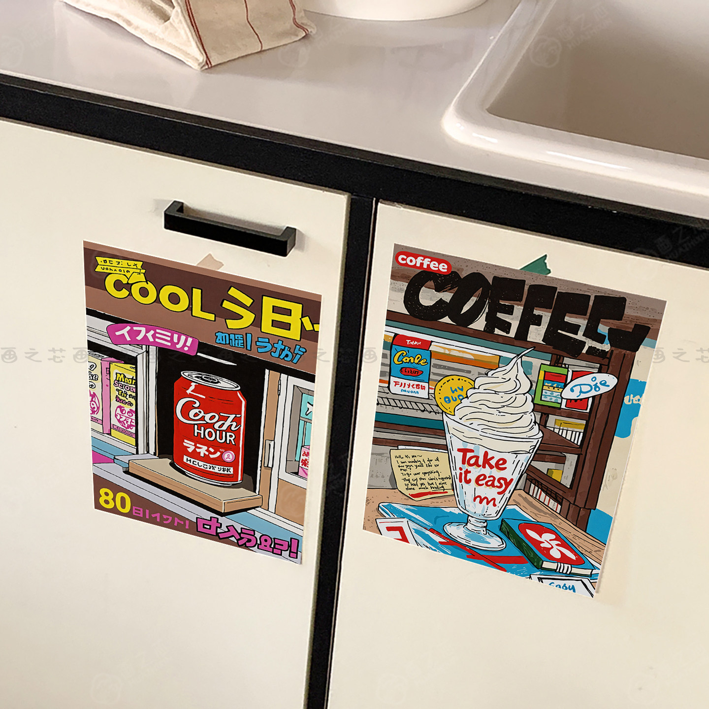 日系复古杂志ins 海报便利店咖啡厅卧室氛围出片厨房画芯自粘墙贴,家居饰品,现代装饰画,淘宝优惠券,粉丝福利购,淘宝优惠卷
