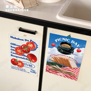 复古美食海报番茄蔬菜厨房餐厅墙贴墙面冰箱装饰画芯自粘不含画框