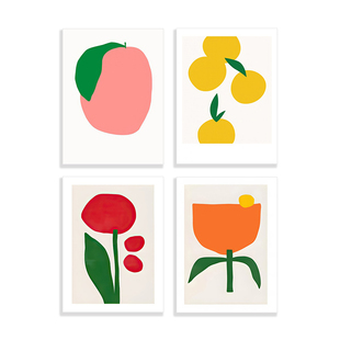 北欧现代简约ins风抽象极简水果花朵餐厅油画布装饰画芯自粘海报