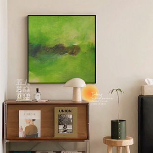 中古风客厅装饰画法式复古玄关绿色高级感自粘背胶装饰油画布画芯