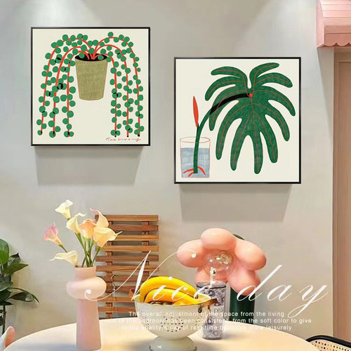 北欧风植物装饰画小清新原木风卧室房间床头摆画餐厅边柜墙上挂画