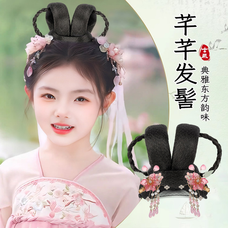 儿童汉服假发古装发箍一体式古风垫发包女童盘发发髻表演造型头饰