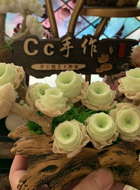 Cc原创迷你树脂黏土仿真多肉山地玫瑰植物小老桩虾饺汽车摆件生日