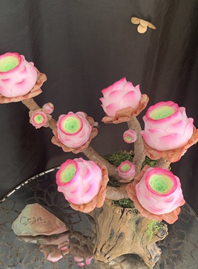 仿真多肉植物妩媚山地玫瑰盆栽树脂粘土纯手工花室内客厅装饰摆件