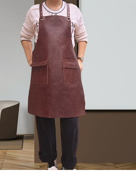 时尚百搭防污耐脏耐磨真皮2个口袋围裙男女工作服定制logo