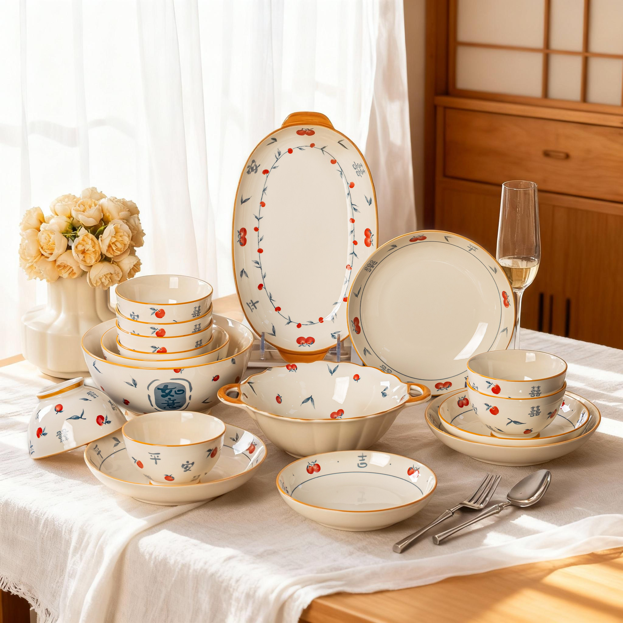 碗碟套装家用高颜值碗盘餐具釉下彩碗筷盘子套装乔迁之喜新婚礼物