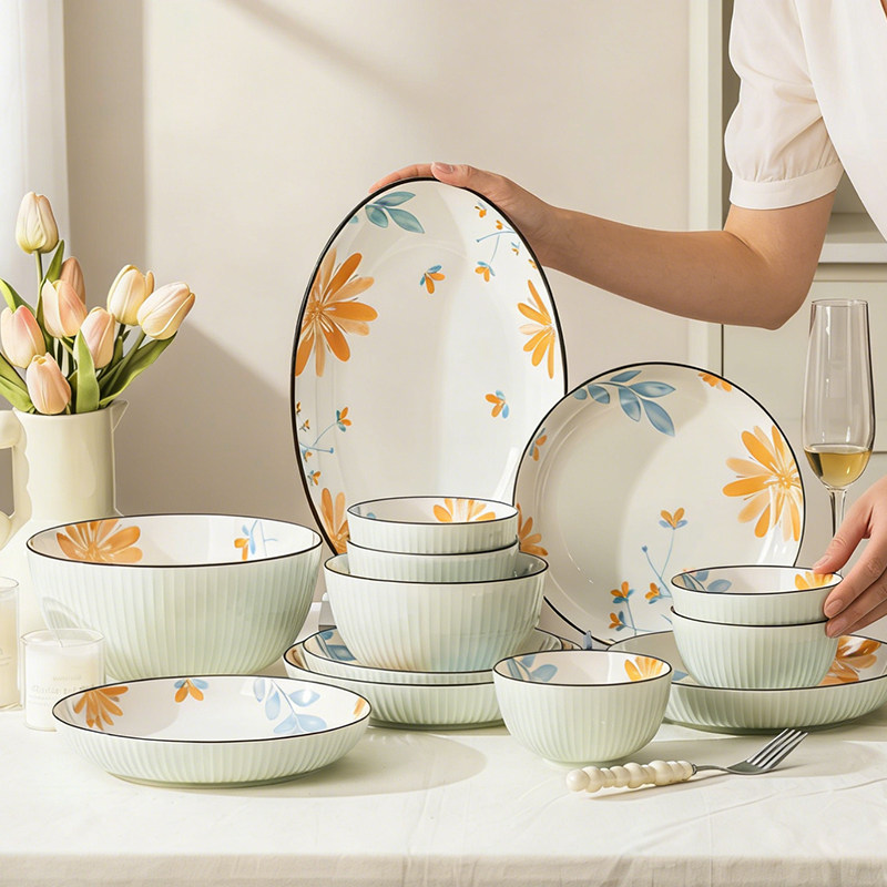 碗盘套装家用2026新款高颜值小清新碗碟餐具整套陶瓷釉下彩碗具,餐饮具,餐具瓷器套装,淘宝优惠券,粉丝福利购,淘宝优惠卷