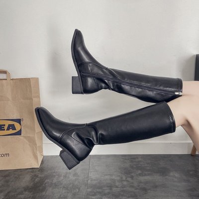 Women leather High boots winter large size long boots 41 43