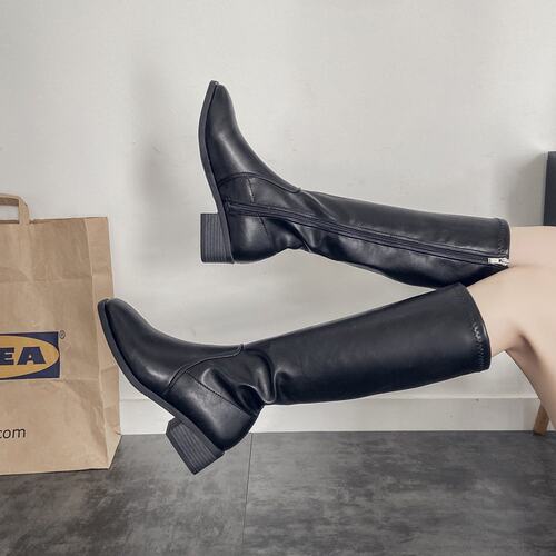 Women leather High boots winter large size long boots 41 43