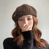 针织贝雷帽女秋冬韩系百搭英伦复古八角画家帽显脸小毛线南瓜帽子