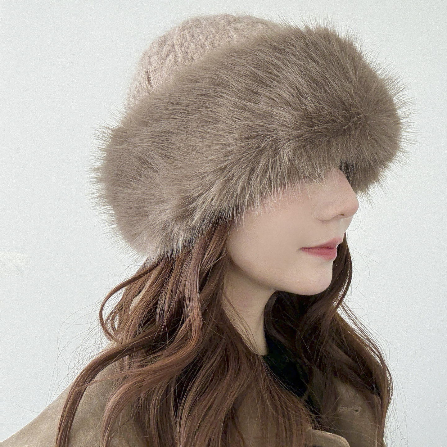 兔毛帽子女冬季显脸小护耳毛绒渔夫帽麻花针织双层毛线帽保暖盆帽