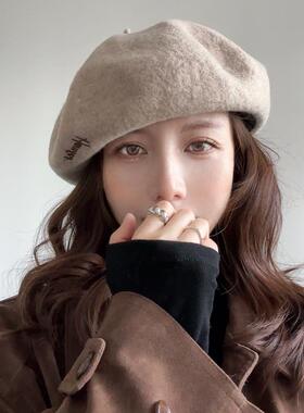 100%WOOL纯羊毛大头围贝雷帽子女秋冬显脸小英伦复古画家帽蓓蕾帽