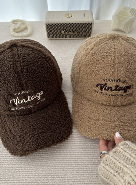 羊羔毛棒球帽女2025新款秋冬季时尚保暖加厚鸭舌帽显脸小毛绒帽子