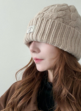 灰色帽子女秋冬大头围100%纯羊毛粗针织毛线帽冬季显脸小包头冷帽