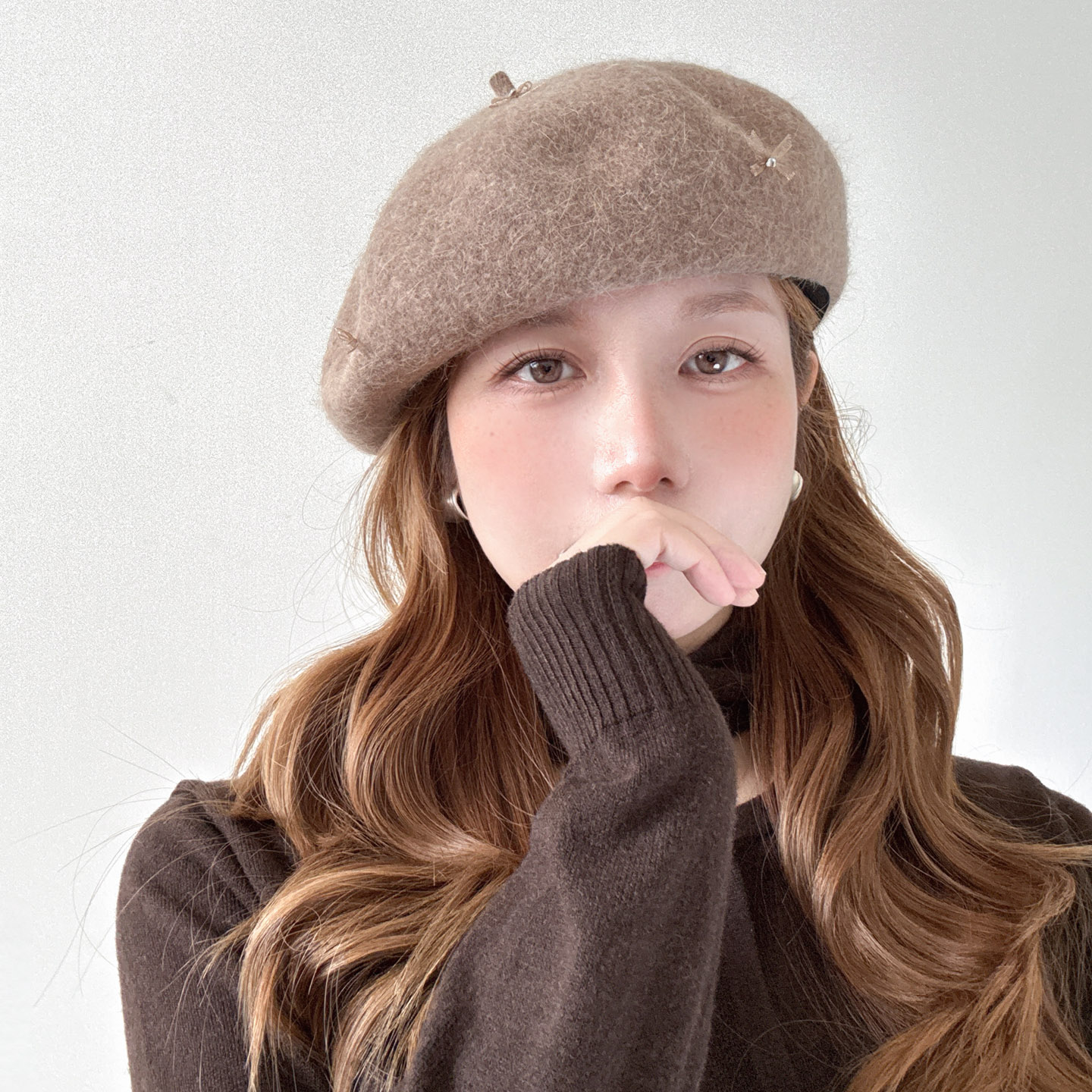 韩系兔毛混纺羊毛贝雷帽女秋冬季