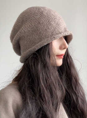 韩系高级感大头围针织堆堆帽女显脸小包头帽秋冬冷帽护耳毛线帽子