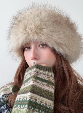 蒙古帽子女冬季显脸小护耳兔毛绒渔夫帽双层加厚保暖针织毛毛盆帽