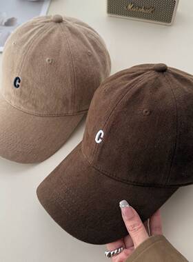 棒球帽女秋季新款简约宽帽檐大头围软顶鸭舌帽显脸小复古水洗帽子