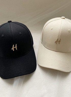 新款字母H米色棒球帽女韩版春夏季小众网红穿搭有型防晒鸭舌帽潮