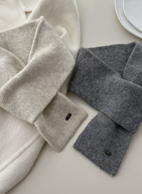 简约懒人穿孔小围巾短款含羊毛针织纯色百搭男女保暖围脖秋冬不扎