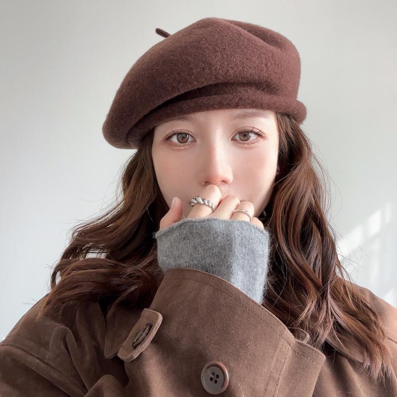 羊毛贝雷帽卷边秋冬立体版显脸小