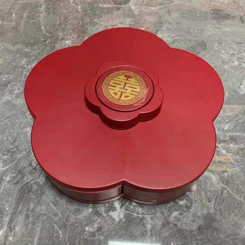 结婚礼品盒多功能喜糖红色带盖旋转零食干果盘分格收纳盒婚庆新款