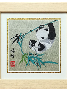 蜀锦熊猫相框摆件四川特色工艺品