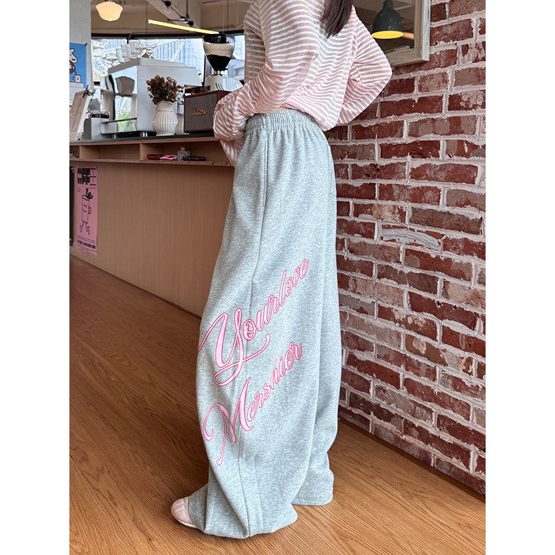 美式复古字母印花运动卫裤女