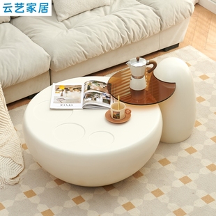 奶油风猫爪茶几客厅家用小户型高级感茶桌网红圆形茶几电视柜组合