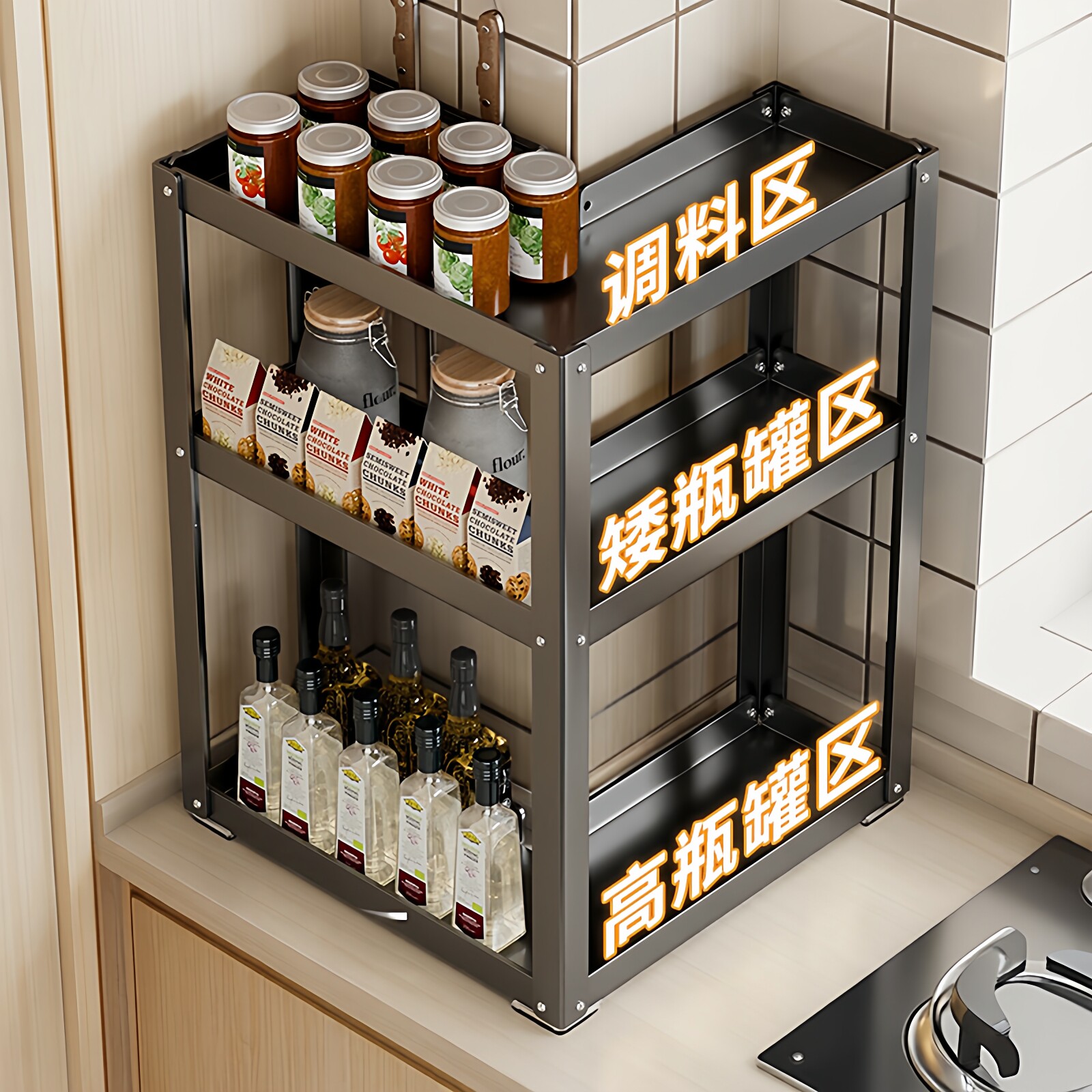 厨房转角调料品置物架2026新款台面刀架多功能拐角调味料放置收纳