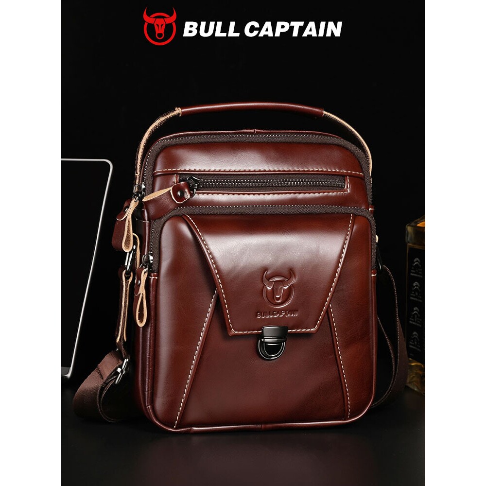 牛船长(BULLCAPTAIN) 头层牛皮单肩斜挎包男士复古牛皮包厂家