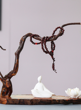 天然根雕摆件创意家居客厅玄关装饰工艺品陶瓷无相佛树根禅意底座