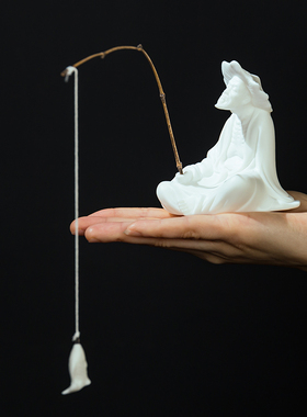 陶瓷姜太公钓鱼摆件微景观钓鱼渔翁人物鱼缸水族箱流水器造景装饰