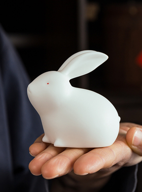 创意陶瓷手工艺品可爱小兔子动物迷你家居小摆件玉兔茶艺桌面摆设