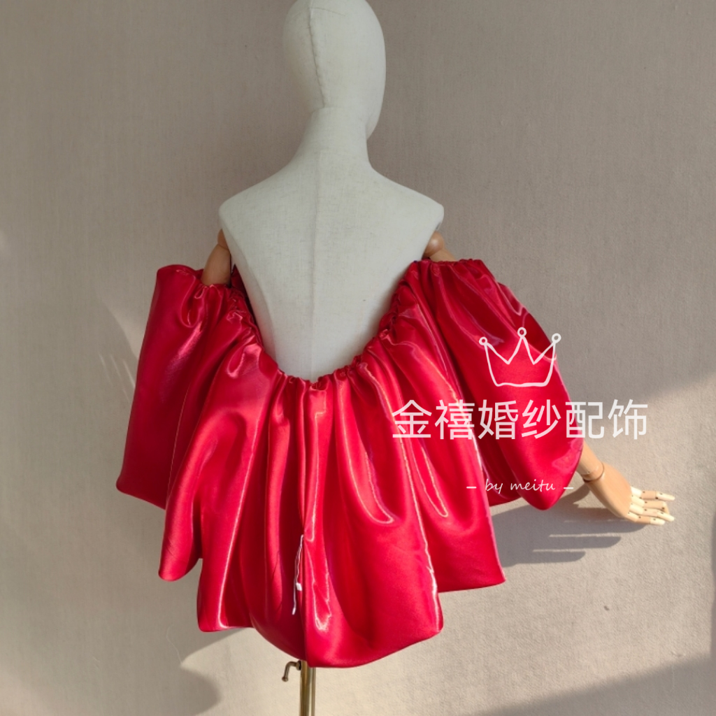 一字肩泡泡袖抹胸小众披肩松紧设计手袖披风慵懒显瘦礼服配饰披风