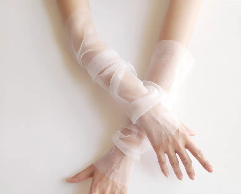 婚纱配饰遮手臂新娘手纱唯美手袖黑白色走秀模特杂志写真假袖子纱