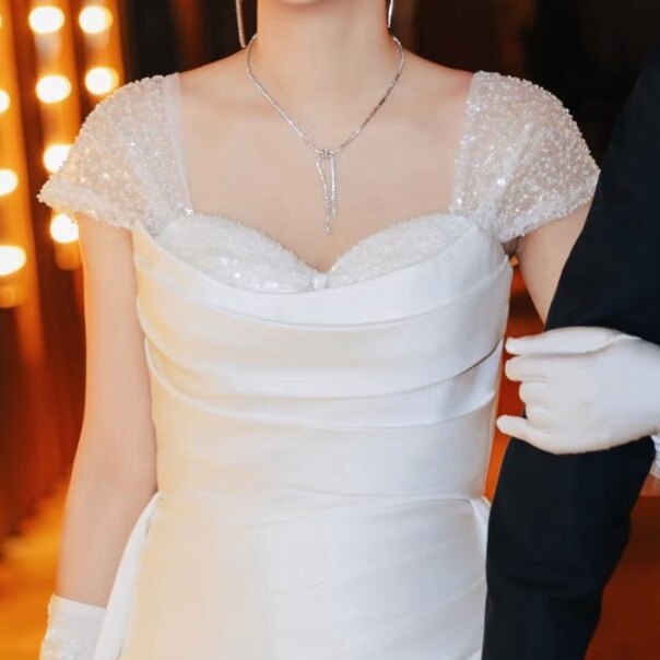 婚纱肩带 透明水晶珠子肩带抹胸婚纱配饰高级感