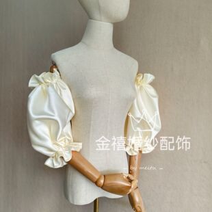 新娘婚纱手臂套新娘袖子可爱公主婚纱缎面泡泡袖中袖子可定制