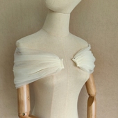 新娘婚纱礼服配件米色软网纱肩带抹胸吊带裙配饰遮肩膀纱显瘦唯美