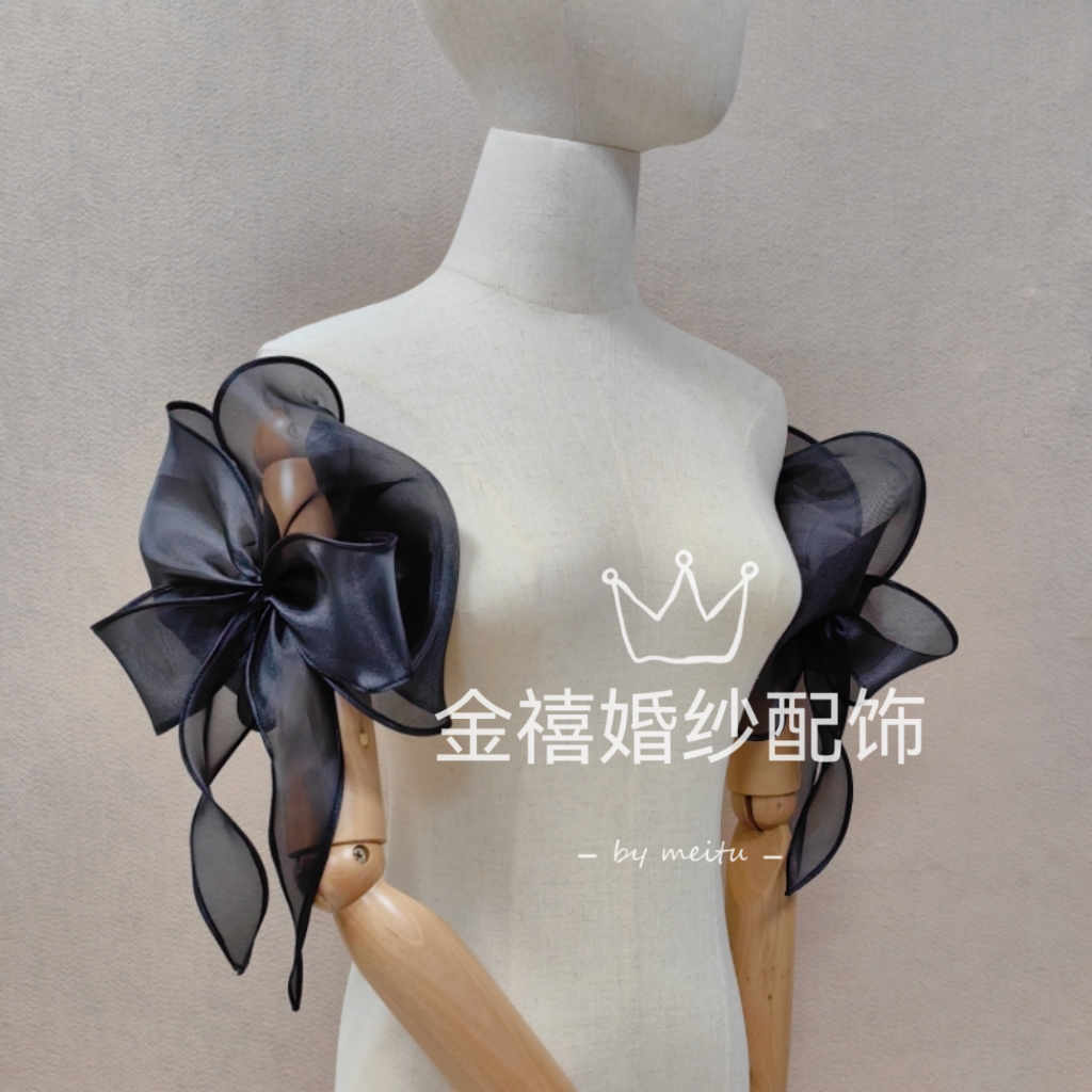 蝴蝶结飘带小袖可爱黑色礼服配饰伴娘服小洋装搭配氛围感袖子定制