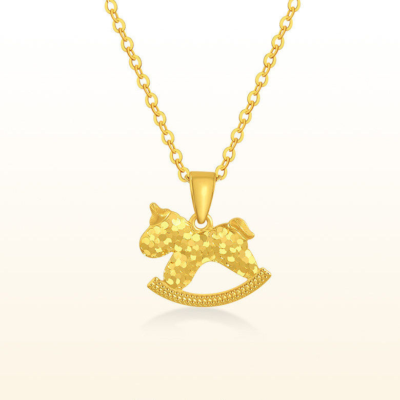 水贝金店同款铜镀金马上有钱项链黄金色女款时尚本命年小马项链送