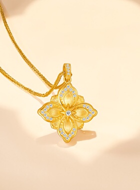 金店同款古法黄金四时合美锁骨链