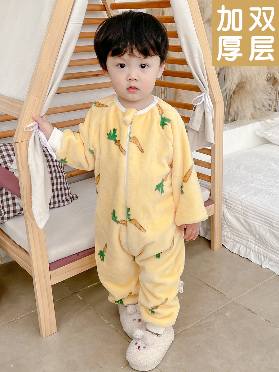 BABY CRAWLING CLOTHES INDOOR WINTER CLOTHES THICKENED FLANNEL COVERALLS VELVET ZIPPER BABY CRAWLING CLOTHES