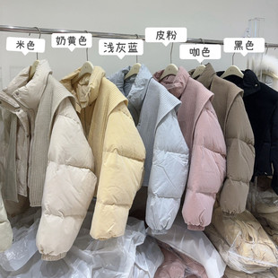 2025新款韩版针织围巾披肩短款立领羽绒服女小个子冬季白鸭绒外套